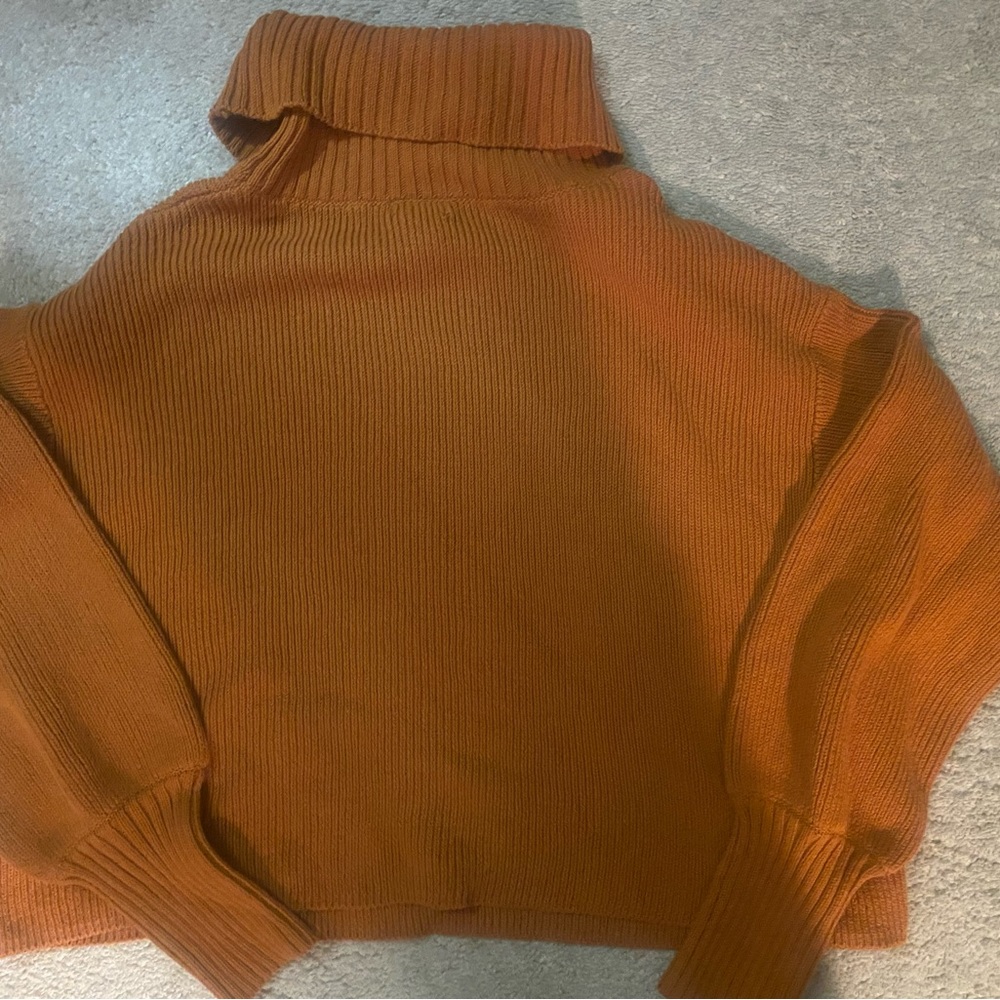 Women’s Turtleneck cropped Ribbed Sweater in Burnt Orange - Picture 2 of 5
